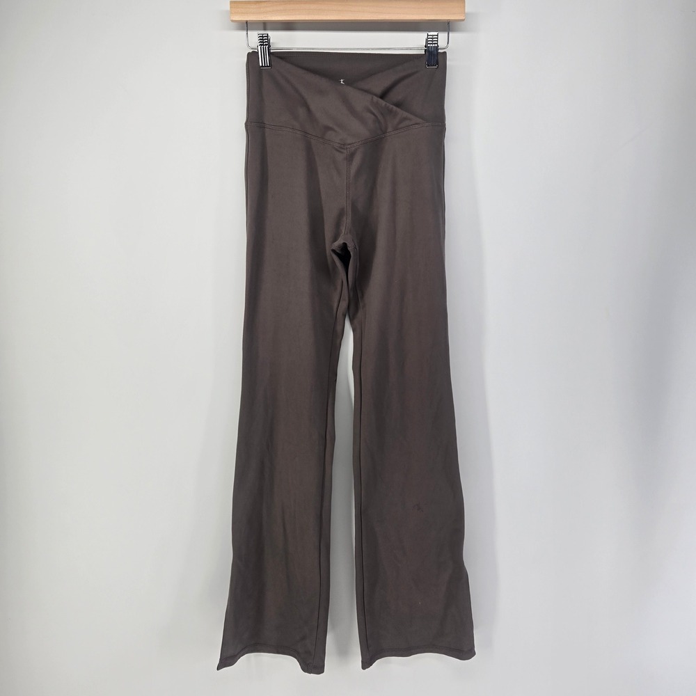 Danskin Yoga Pants Womens Small Brown Crossover Waist Flare Leg Slit Hem 9712
